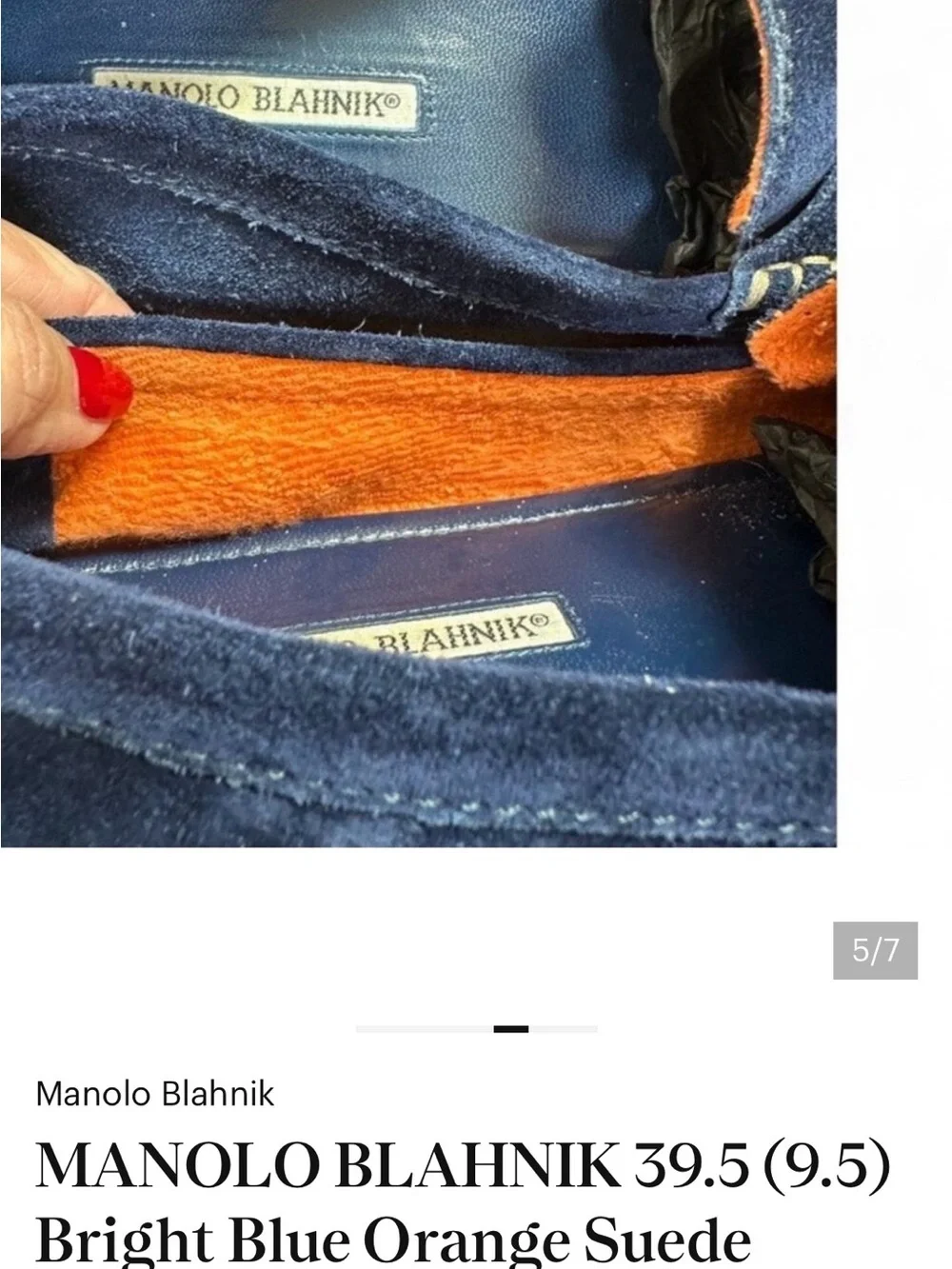 MANOLO BLAHNIK 39.5 (9.5) Bright Blue Orange Suede Roadster Driving Moccasin - Picture 7 of 7